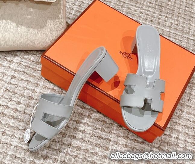 Unique Style Hermes Classic Oasis Calfskin Heel Slide Sandals 4.5cm Pale Grey 530015