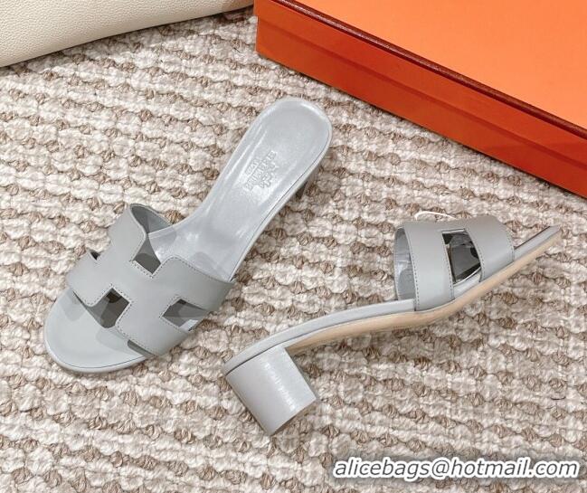 Unique Style Hermes Classic Oasis Calfskin Heel Slide Sandals 4.5cm Pale Grey 530015