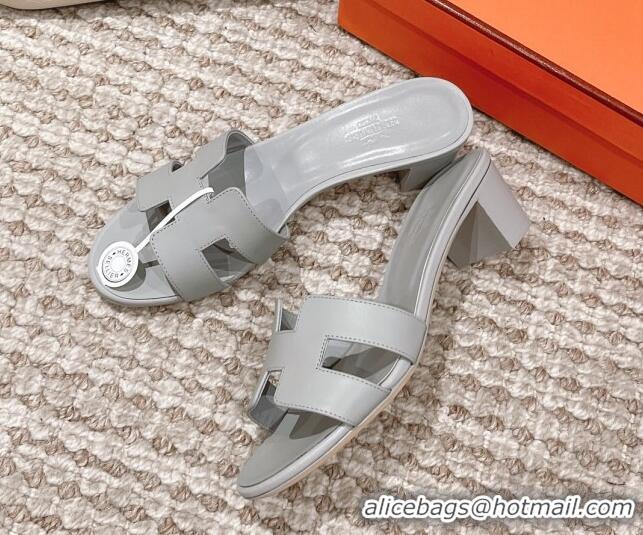 Unique Style Hermes Classic Oasis Calfskin Heel Slide Sandals 4.5cm Pale Grey 530015