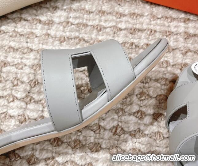 Unique Style Hermes Classic Oasis Calfskin Heel Slide Sandals 4.5cm Pale Grey 530015