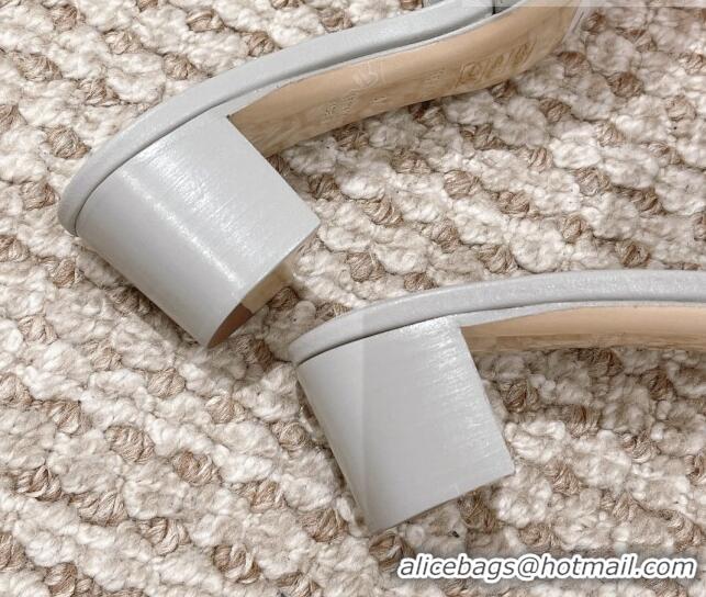 Unique Style Hermes Classic Oasis Calfskin Heel Slide Sandals 4.5cm Pale Grey 530015