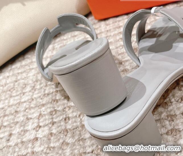 Unique Style Hermes Classic Oasis Calfskin Heel Slide Sandals 4.5cm Pale Grey 530015