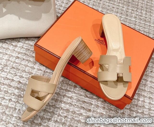 Best Price Hermes Classic Oasis Calfskin Heel Slide Sandals 4.5cm Beige 530016