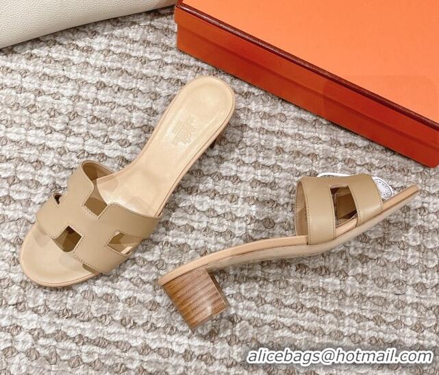 Best Price Hermes Classic Oasis Calfskin Heel Slide Sandals 4.5cm Beige 530016