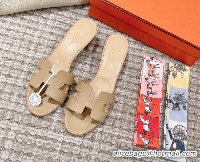 Best Price Hermes Classic Oasis Calfskin Heel Slide Sandals 4.5cm Beige 530016