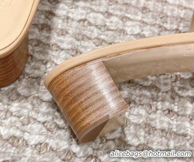 Best Price Hermes Classic Oasis Calfskin Heel Slide Sandals 4.5cm Beige 530016