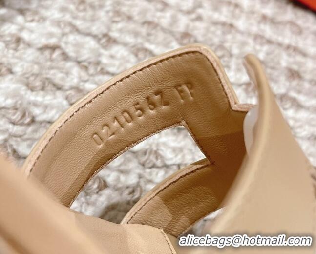 Best Price Hermes Classic Oasis Calfskin Heel Slide Sandals 4.5cm Beige 530016