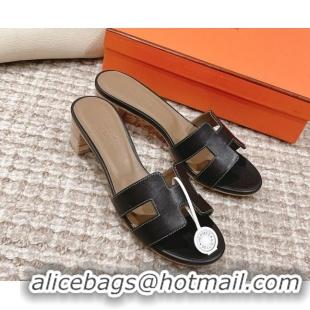 Luxurious Hermes Classic Oasis Calfskin Heel Slide Sandals 4.5cm Black/Grey 530017