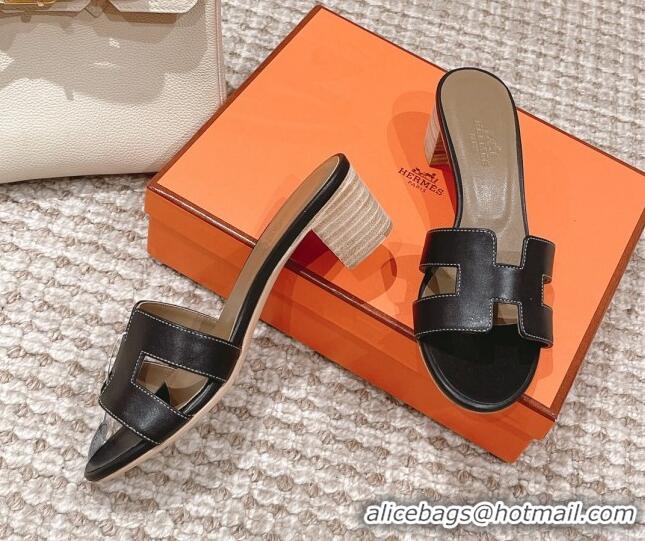 Luxurious Hermes Classic Oasis Calfskin Heel Slide Sandals 4.5cm Black/Grey 530017