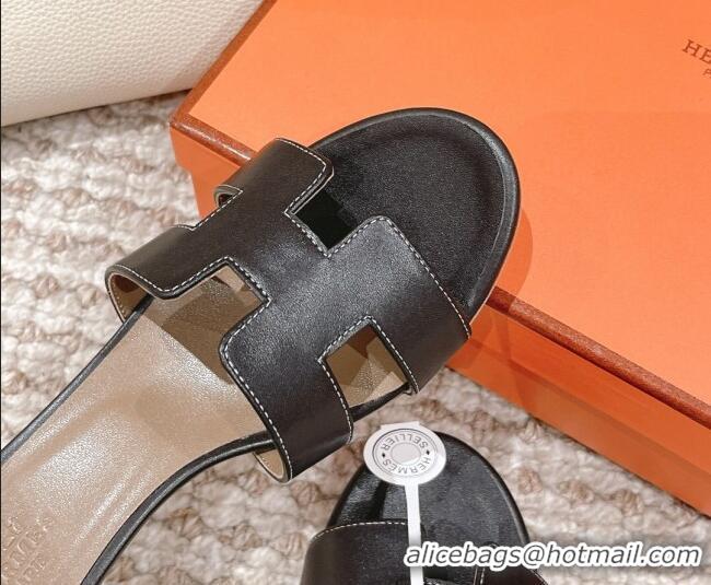 Luxurious Hermes Classic Oasis Calfskin Heel Slide Sandals 4.5cm Black/Grey 530017