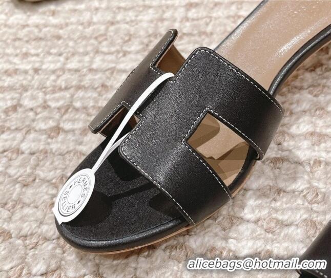 Luxurious Hermes Classic Oasis Calfskin Heel Slide Sandals 4.5cm Black/Grey 530017