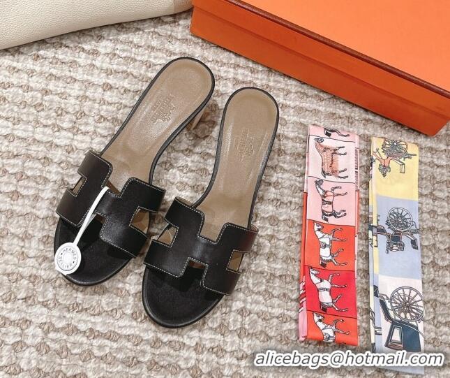 Luxurious Hermes Classic Oasis Calfskin Heel Slide Sandals 4.5cm Black/Grey 530017