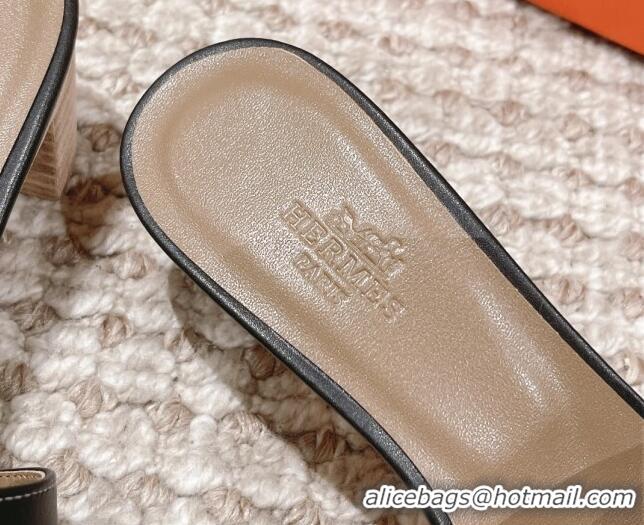 Luxurious Hermes Classic Oasis Calfskin Heel Slide Sandals 4.5cm Black/Grey 530017