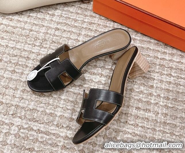 Luxurious Hermes Classic Oasis Calfskin Heel Slide Sandals 4.5cm Black/Grey 530017