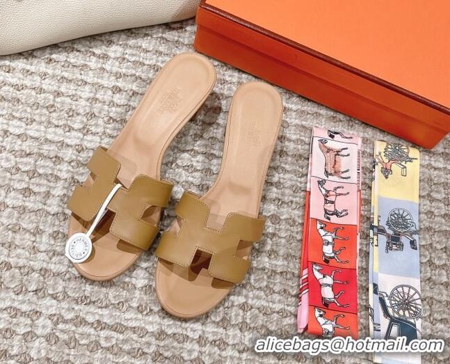 Good Quality Hermes Classic Oasis Calfskin Heel Slide Sandals 4.5cm Apricot 530018