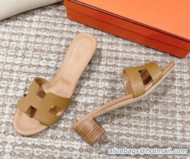 Good Quality Hermes Classic Oasis Calfskin Heel Slide Sandals 4.5cm Apricot 530018