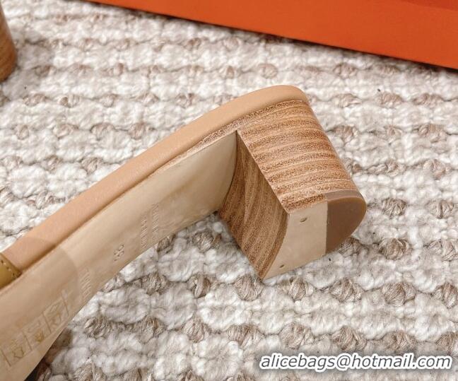 Good Quality Hermes Classic Oasis Calfskin Heel Slide Sandals 4.5cm Apricot 530018