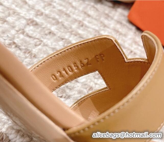 Good Quality Hermes Classic Oasis Calfskin Heel Slide Sandals 4.5cm Apricot 530018