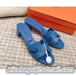 Discount Hermes Classic Oasis Calfskin Heel Slide Sandals 4.5cm Blue 530020