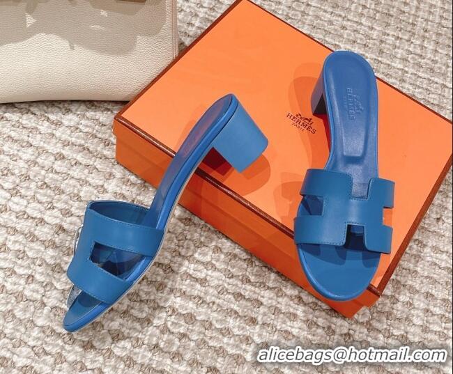 Discount Hermes Classic Oasis Calfskin Heel Slide Sandals 4.5cm Blue 530020