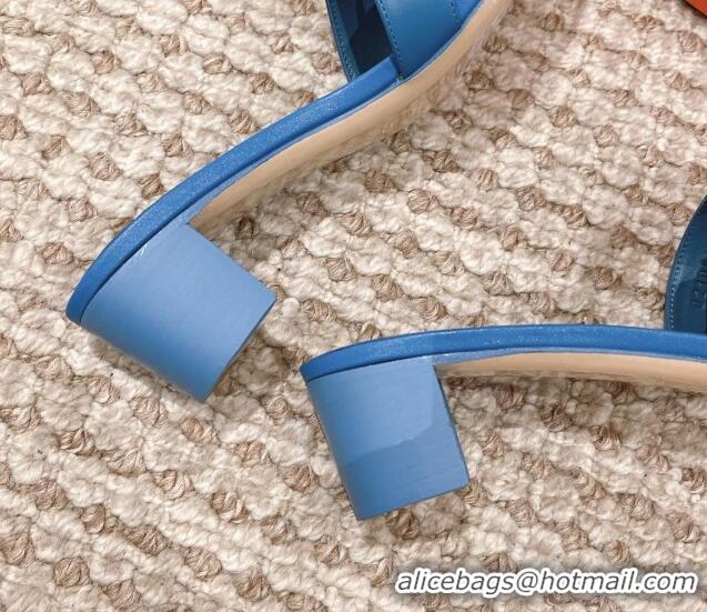 Discount Hermes Classic Oasis Calfskin Heel Slide Sandals 4.5cm Blue 530020