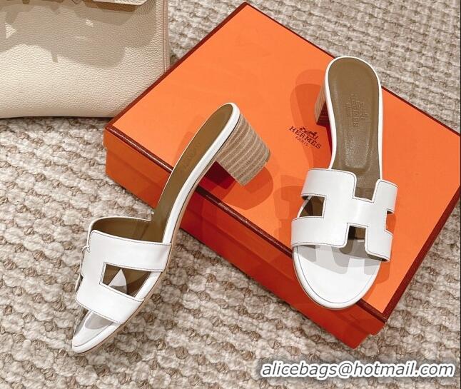 Durable Hermes Classic Oasis Calfskin Heel Slide Sandals 4.5cm White/Grey 0530021