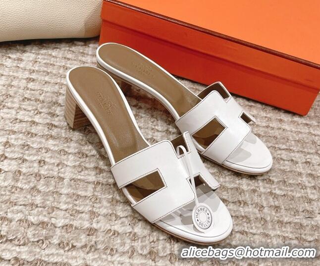 Durable Hermes Classic Oasis Calfskin Heel Slide Sandals 4.5cm White/Grey 0530021