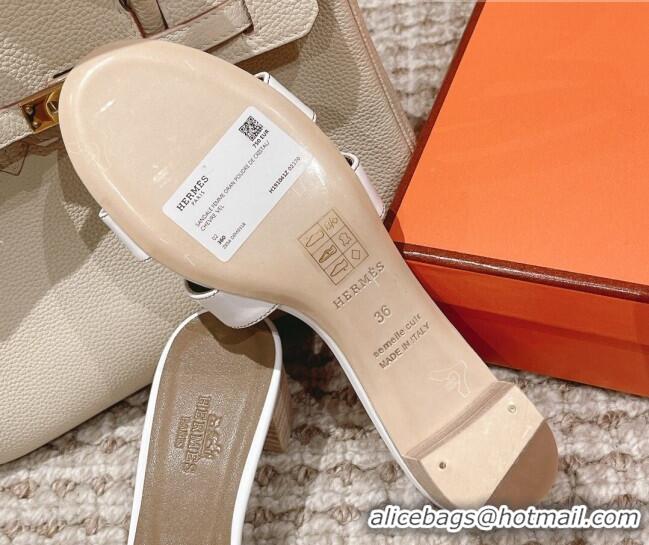 Durable Hermes Classic Oasis Calfskin Heel Slide Sandals 4.5cm White/Grey 0530021