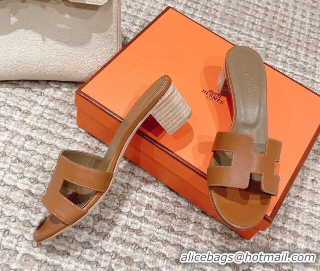 Shop Duplicate Hermes Classic Oasis Calfskin Heel Slide Sandals 4.5cm Brown/Grey 530022