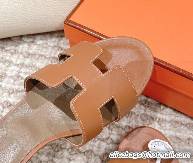 Shop Duplicate Hermes Classic Oasis Calfskin Heel Slide Sandals 4.5cm Brown/Grey 530022