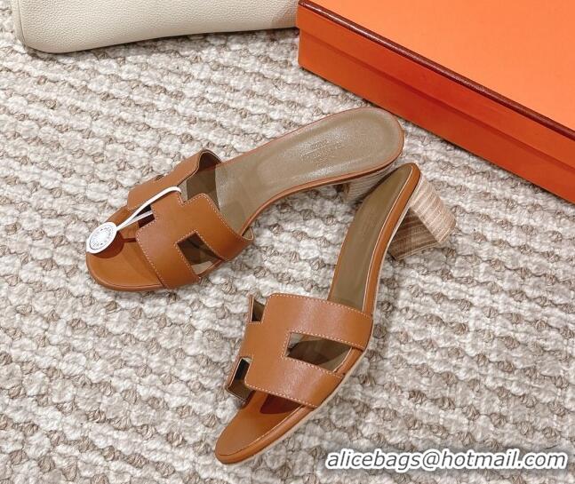 Shop Duplicate Hermes Classic Oasis Calfskin Heel Slide Sandals 4.5cm Brown/Grey 530022