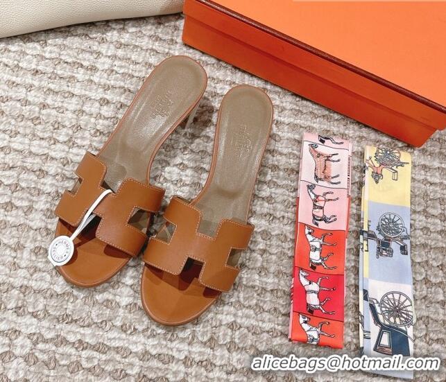 Shop Duplicate Hermes Classic Oasis Calfskin Heel Slide Sandals 4.5cm Brown/Grey 530022