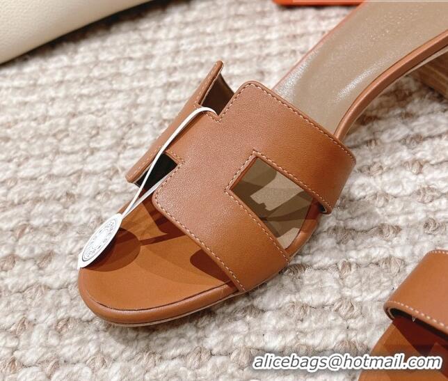 Shop Duplicate Hermes Classic Oasis Calfskin Heel Slide Sandals 4.5cm Brown/Grey 530022