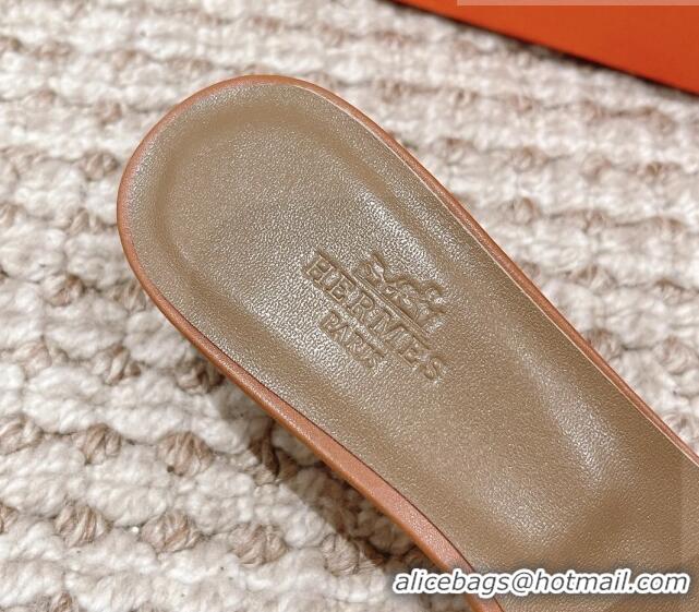 Shop Duplicate Hermes Classic Oasis Calfskin Heel Slide Sandals 4.5cm Brown/Grey 530022