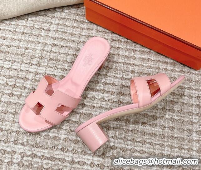 1:1 aaaaa Hermes Classic Oasis Calfskin Heel Slide Sandals 4.5cm Light Pink 0530023