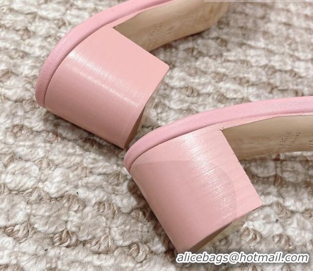 1:1 aaaaa Hermes Classic Oasis Calfskin Heel Slide Sandals 4.5cm Light Pink 0530023