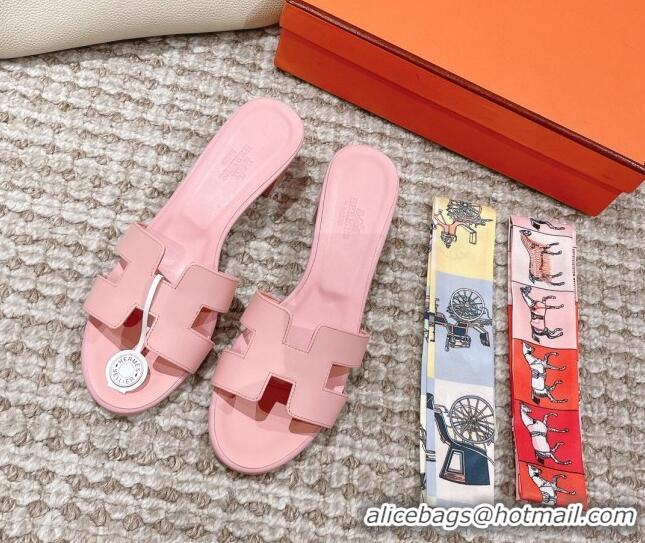 1:1 aaaaa Hermes Classic Oasis Calfskin Heel Slide Sandals 4.5cm Light Pink 0530023