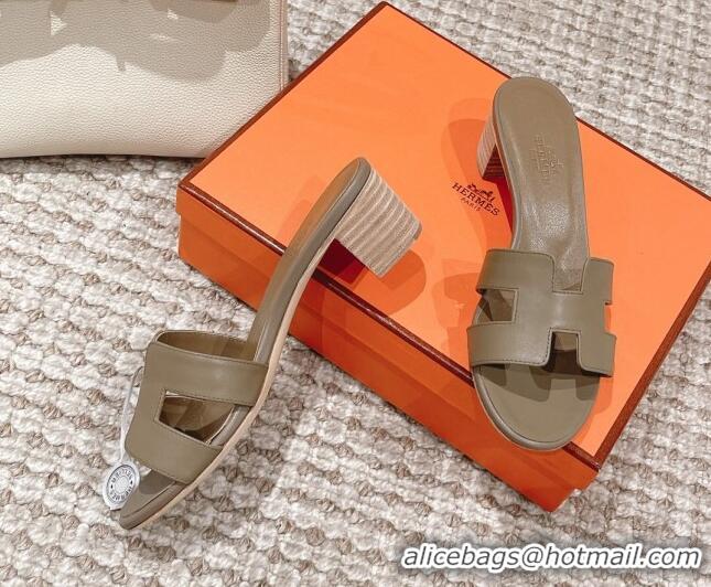 Classic Hot Hermes Classic Oasis Calfskin Heel Slide Sandals 4.5cm Grey 530024