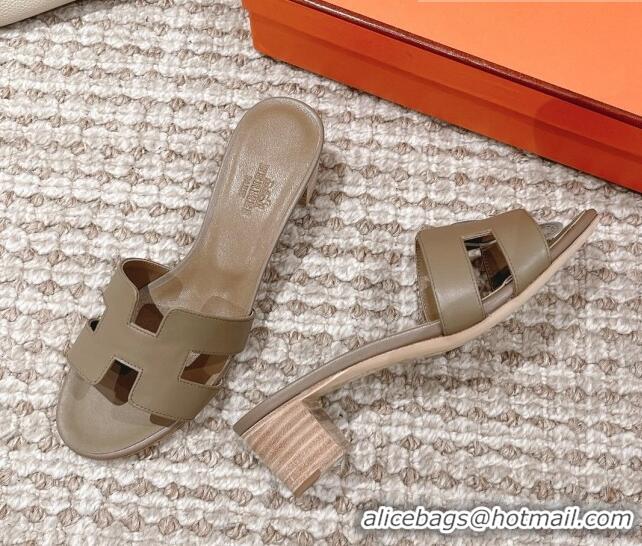 Classic Hot Hermes Classic Oasis Calfskin Heel Slide Sandals 4.5cm Grey 530024