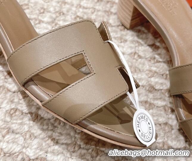 Classic Hot Hermes Classic Oasis Calfskin Heel Slide Sandals 4.5cm Grey 530024