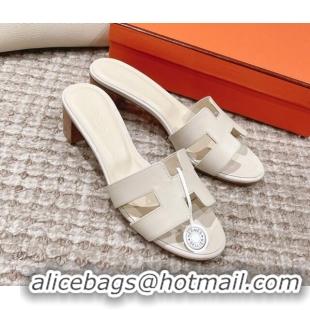 Good Product Hermes Classic Oasis Calfskin Heel Slide Sandals 4.5cm Cream White 0530025