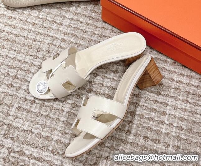 Good Product Hermes Classic Oasis Calfskin Heel Slide Sandals 4.5cm Cream White 0530025