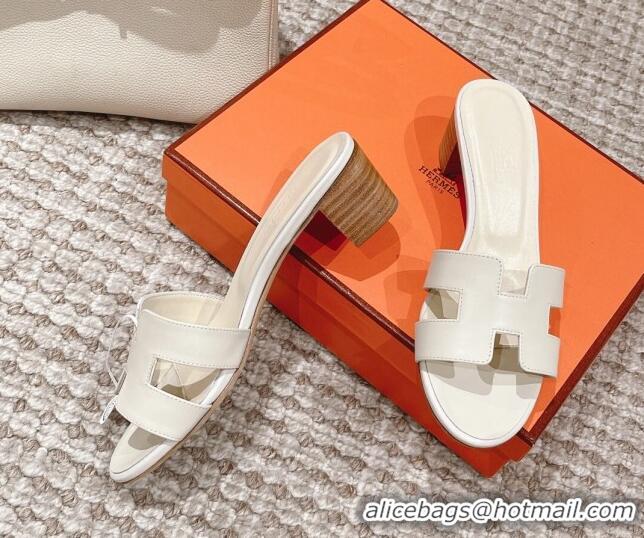 Good Product Hermes Classic Oasis Calfskin Heel Slide Sandals 4.5cm Cream White 0530025