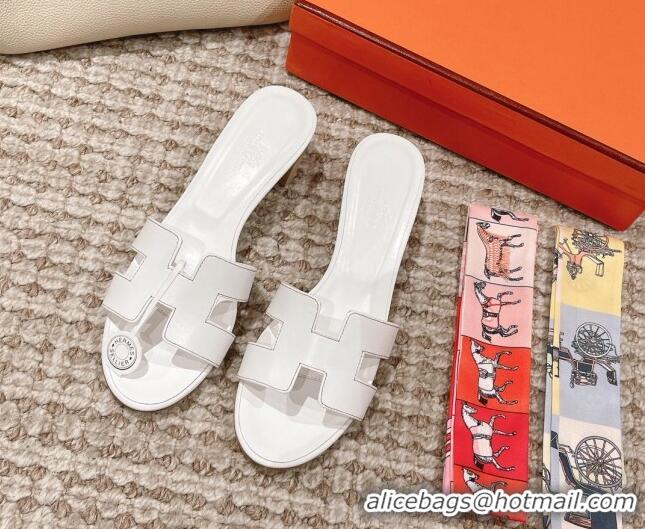 Grade Quality Hermes Classic Oasis Calfskin Heel Slide Sandals 4.5cm Optic White 530027