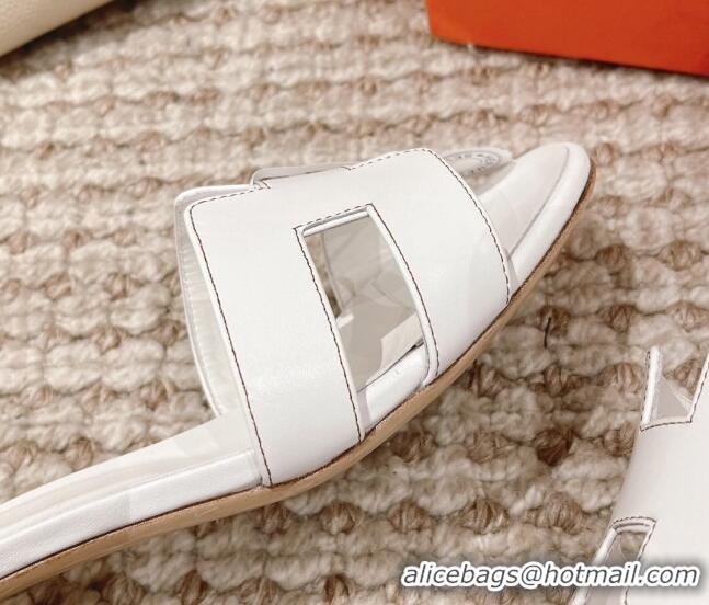 Grade Quality Hermes Classic Oasis Calfskin Heel Slide Sandals 4.5cm Optic White 530027