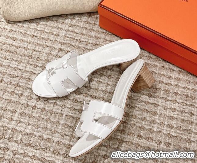 Grade Quality Hermes Classic Oasis Calfskin Heel Slide Sandals 4.5cm Optic White 530027