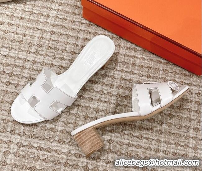 Grade Quality Hermes Classic Oasis Calfskin Heel Slide Sandals 4.5cm Optic White 530027