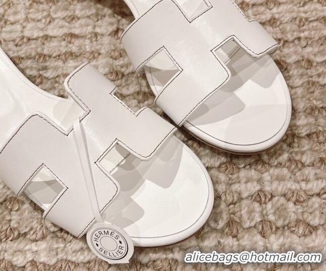 Grade Quality Hermes Classic Oasis Calfskin Heel Slide Sandals 4.5cm Optic White 530027