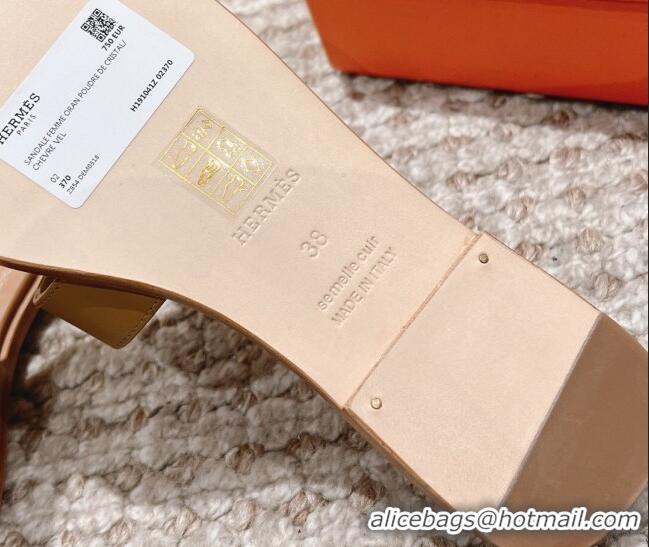 Best Product Hermes Classic Oran Calfskin Flat Slide Sandals Apricot 530028