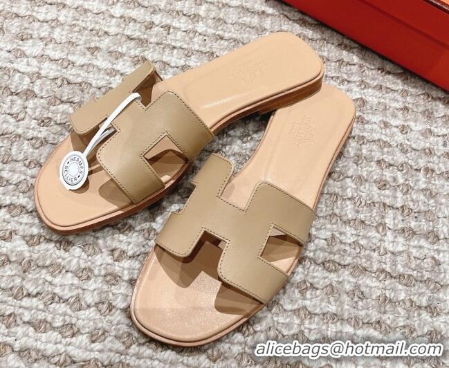 Best Price Hermes Classic Oran Calfskin Flat Slide Sandals Beige 530030